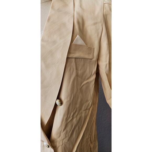 Vintage 80s Pinstripe Light Tan Suit Pants Jacket w/ Top Insert Women Sz 10 - Picture 5 of 13